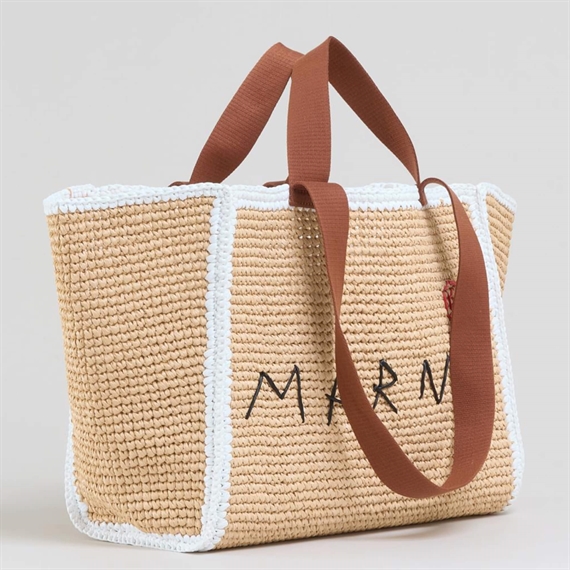 Marni Natural Macrame Sillo Medium Shopper, Natural/White/Rust